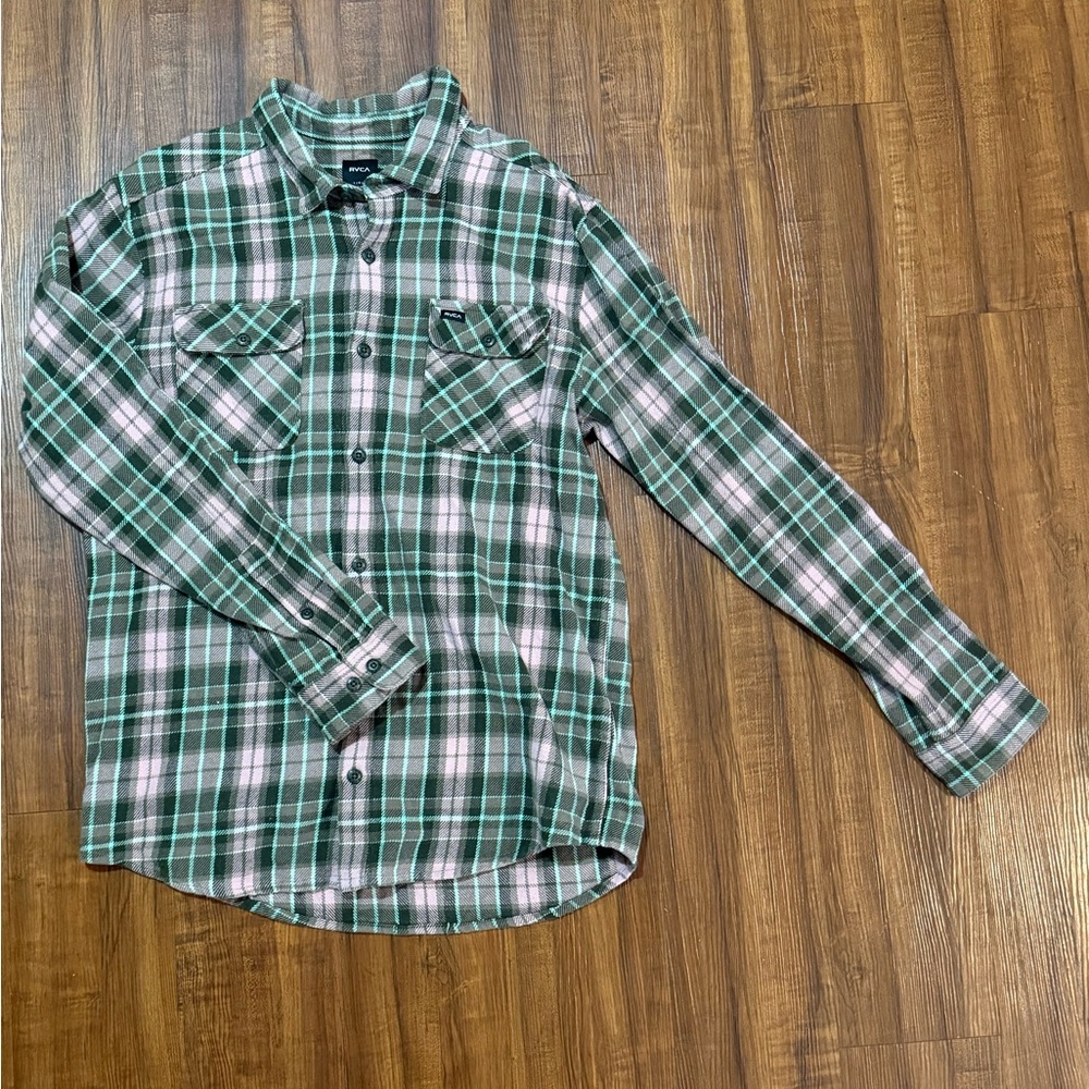 RVCA Green Plaid Button-Up Shirt